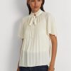 Weiße Ralph Lauren Plissierte Georgette-Oberteile für Damen