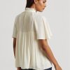Weiße Ralph Lauren Plissierte Georgette-Oberteile für Damen