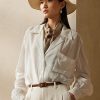 Weiße Ralph Lauren Roslin Leinen-Voile-Hemden für Damen