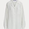 Weiße Ralph Lauren Roslin Leinen-Voile-Hemden für Damen