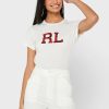 Weiße Ralph Lauren Rundhals-Oberteile mit Grafik für Damen