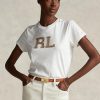 Weiße Ralph Lauren T-Shirts aus Jersey mit Wildleder-Applikationen für Damen