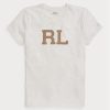 Weiße Ralph Lauren T-Shirts aus Jersey mit Wildleder-Applikationen für Damen