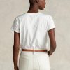 Weiße Ralph Lauren T-Shirts aus Jersey mit Wildleder-Applikationen für Damen