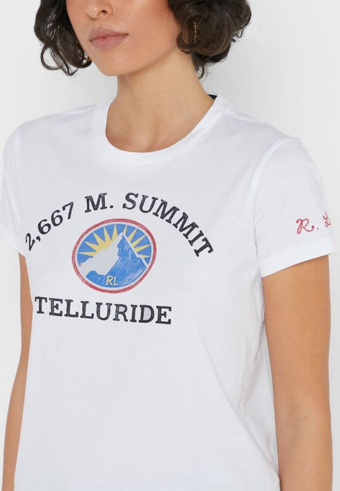 Weiße Ralph Lauren T-Shirts mit Rundhalsausschnitt und Grafik für Damen