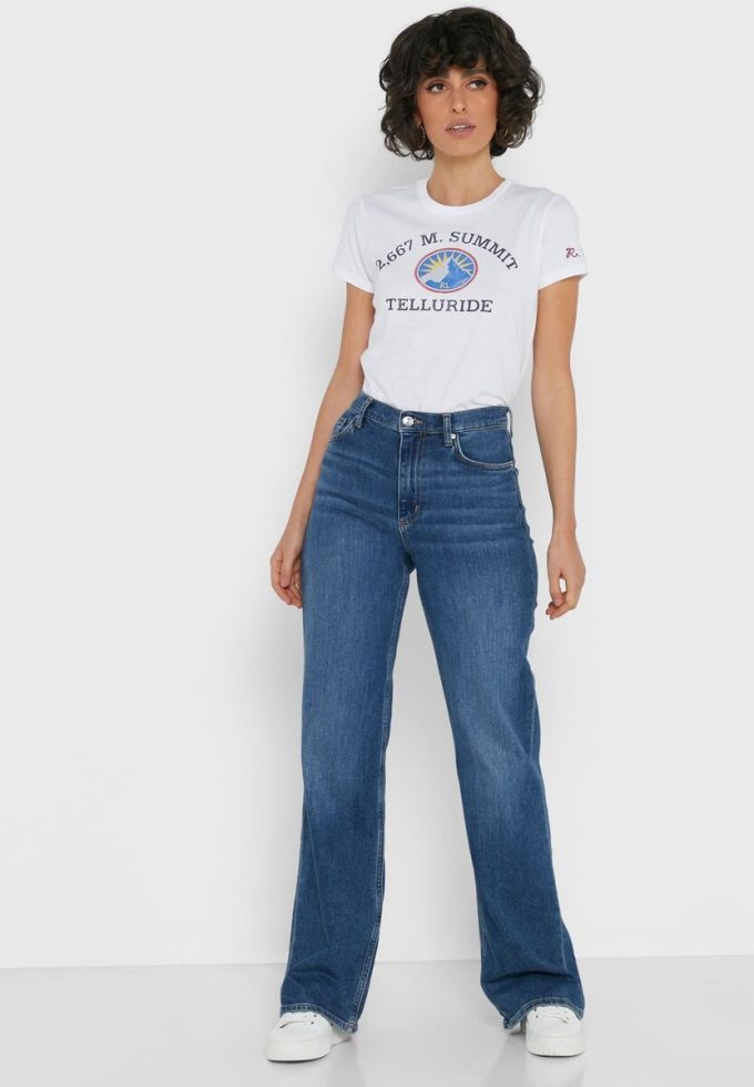 Weiße Ralph Lauren T-Shirts mit Rundhalsausschnitt und Grafik für Damen