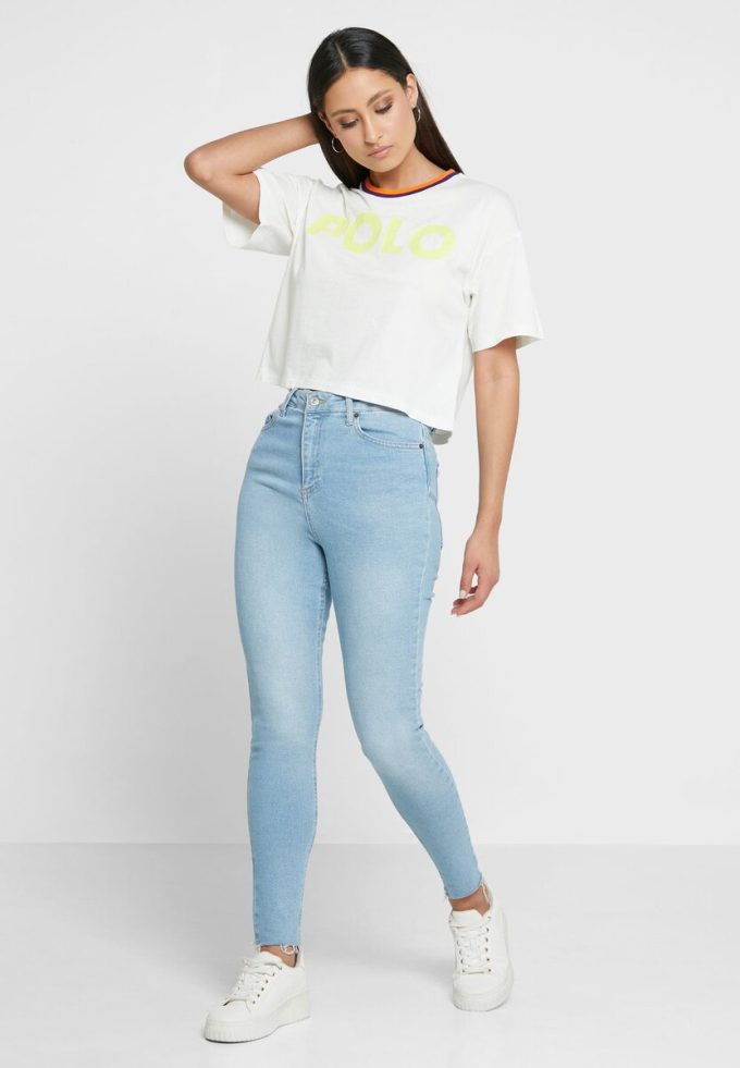 Weiße Ralph Lauren T-Shirts mit Rundhalsausschnitt und Grafik für Damen