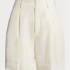 Weiße Ralph Lauren Tracy Plissee-Shorts aus Shantung-Seide für Damen