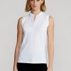 Weiße ärmellose Poloshirts mit Viertelreißverschluss von Ralph Lauren für Damen