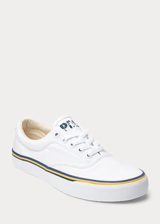 Weiße Sneakers aus Baumwollcanvas mit Ralph Lauren-Logo für Damen