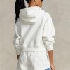 Weißer Ralph Lauren Fleece-Hoodie mit durchgehendem Reißverschluss und Dolman-Ärmeln für Damen