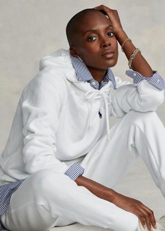 Weißer Ralph Lauren Fleece-Kapuzenpullover für Damen