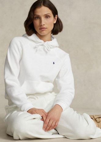 Weißer Ralph Lauren Shrunken Fit Fleece-Hoodie für Damen