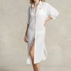 Weißes, durchscheinendes Baumwoll-Leinen-Kleid von Ralph Lauren für Damen