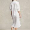Weißes, durchscheinendes Baumwoll-Leinen-Kleid von Ralph Lauren für Damen