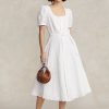 Weißes Leinenkleid mit Ösenstickerei für Damen von Ralph Lauren
