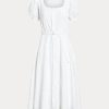 Weißes Leinenkleid mit Ösenstickerei für Damen von Ralph Lauren