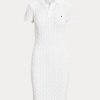 Weißes Ralph Lauren Skinny Fit Baumwollkleid mit Zopfmuster für Damen