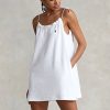 Weißes Ralph Lauren Terry-Kleid mit Schulterschnürung für Damen